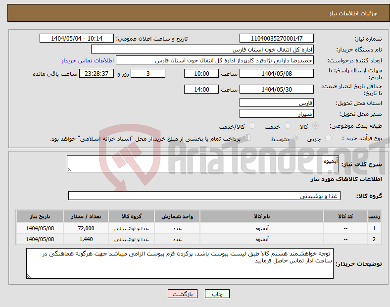 تصویر کوچک آگهی نیاز انتخاب تامین کننده-آبمیوه