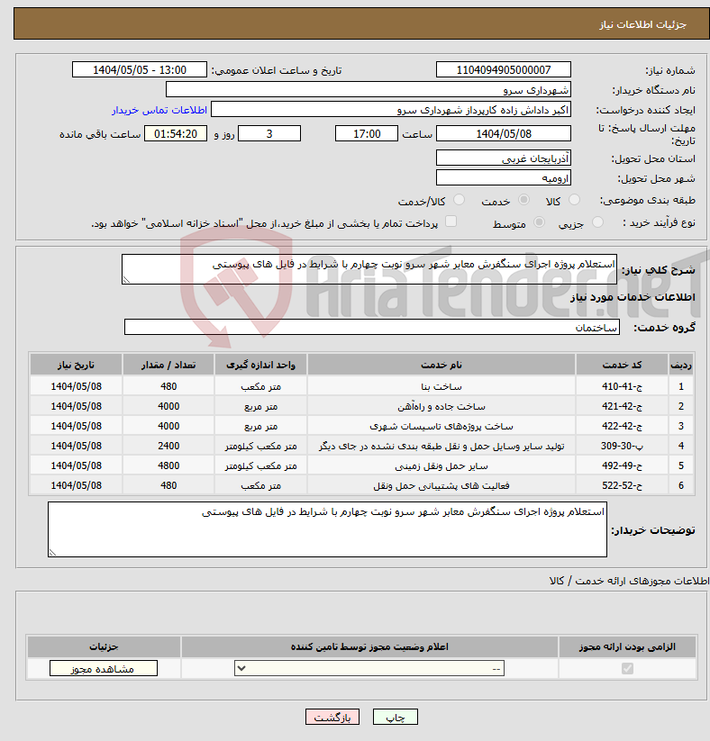 تصویر کوچک آگهی نیاز انتخاب تامین کننده-استعلام پروژه اجرای سنگفرش معابر شھر سرو نوبت چهارم با شرایط در فایل ھای پیوستی