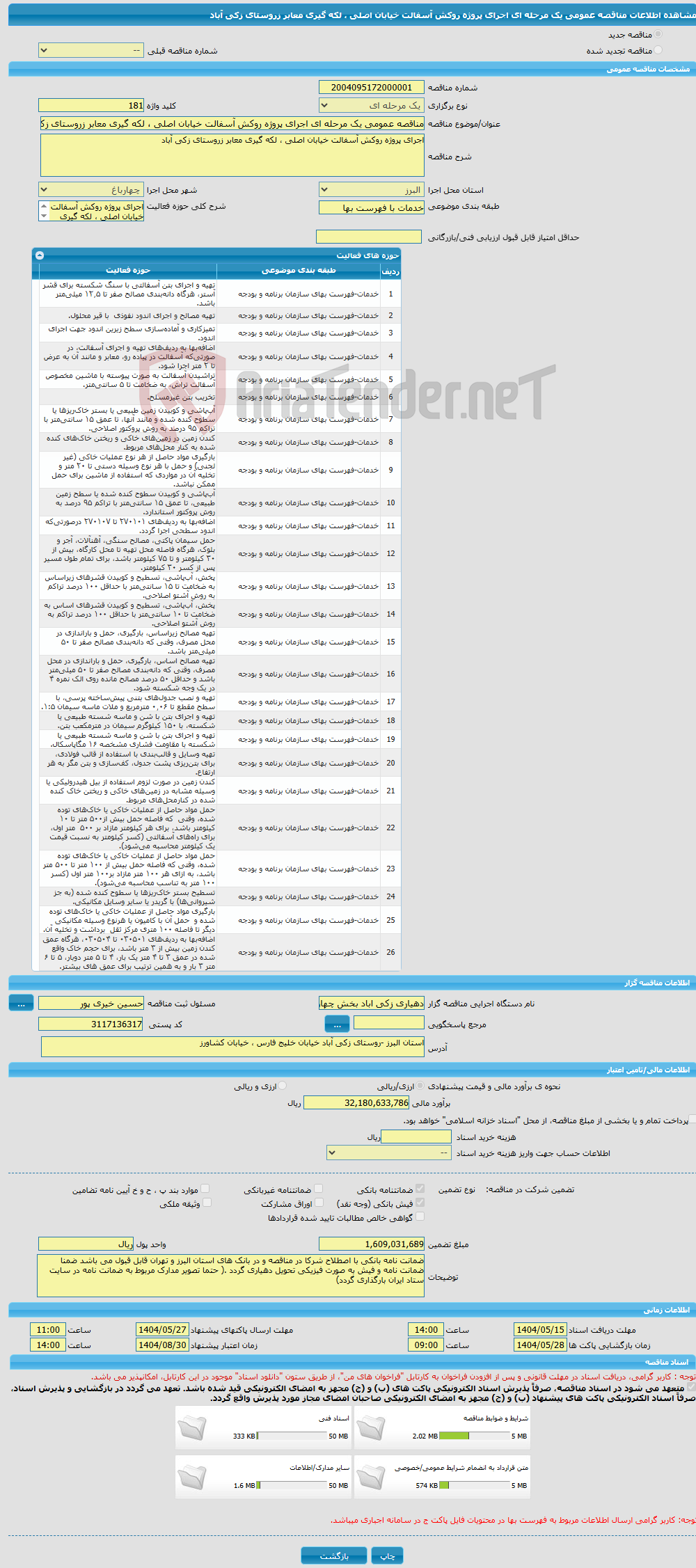 تصویر کوچک آگهی مناقصه عمومی یک مرحله ای اجرای پروژه روکش آسفالت خیابان اصلی ، لکه گیری معابر زروستای زکی آباد 
