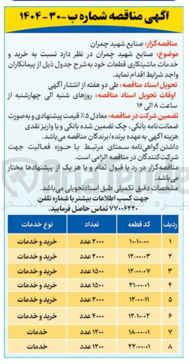 تصویر کوچک آگهی خرید و خدمات ماشینکاری قطعه 01-00-21 به تعداد 1500 عدد