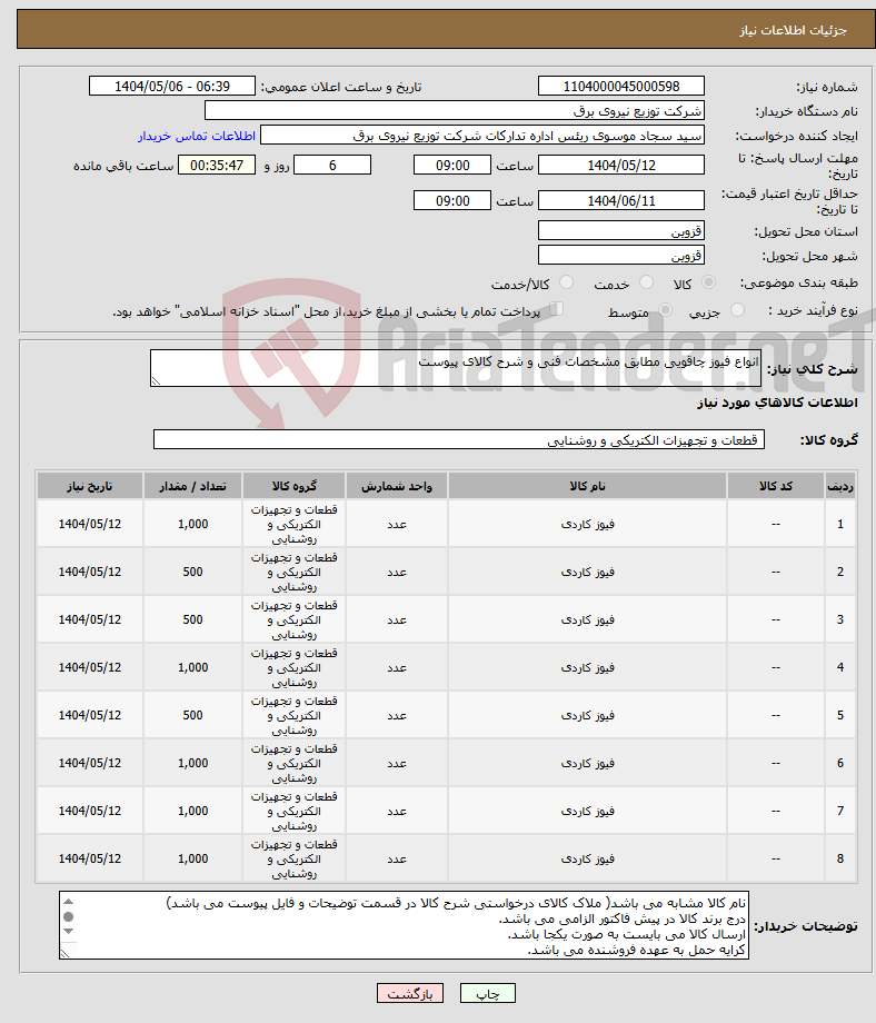 تصویر کوچک آگهی نیاز انتخاب تامین کننده-انواع فیوز چاقویی مطابق مشخصات فنی و شرح کالای پیوست