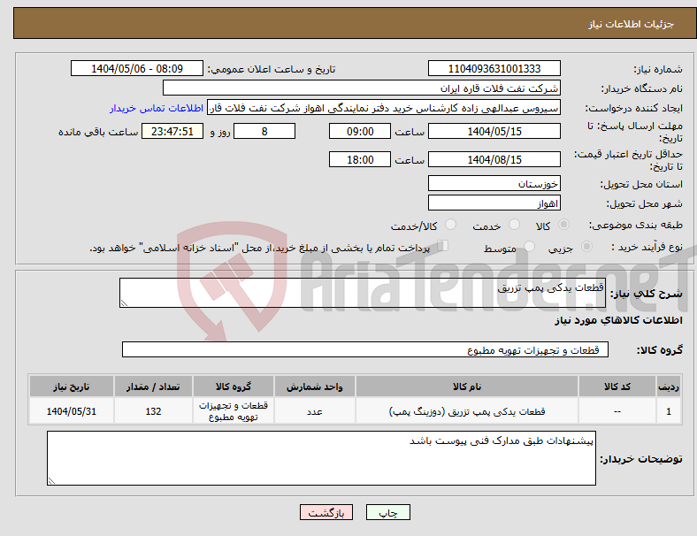 تصویر کوچک آگهی نیاز انتخاب تامین کننده-قطعات یدکی پمپ تزریق