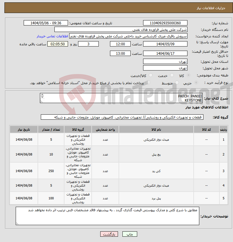 تصویر کوچک آگهی نیاز انتخاب تامین کننده-PATCH PANIEI KEYSTONE PIWER MODUIE POWR MUDIE FACE PIATE 
