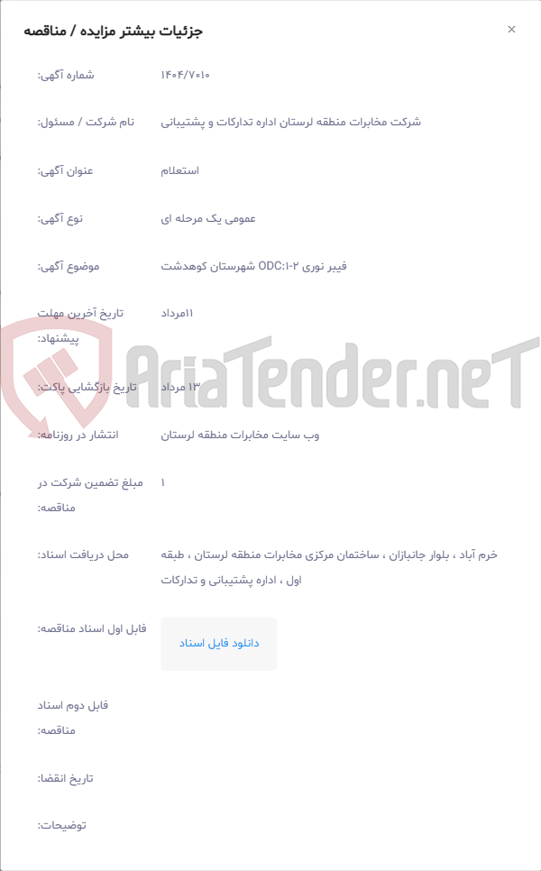 تصویر کوچک آگهی فیبر نوری ODC:1-2 شهرستان کوهدشت