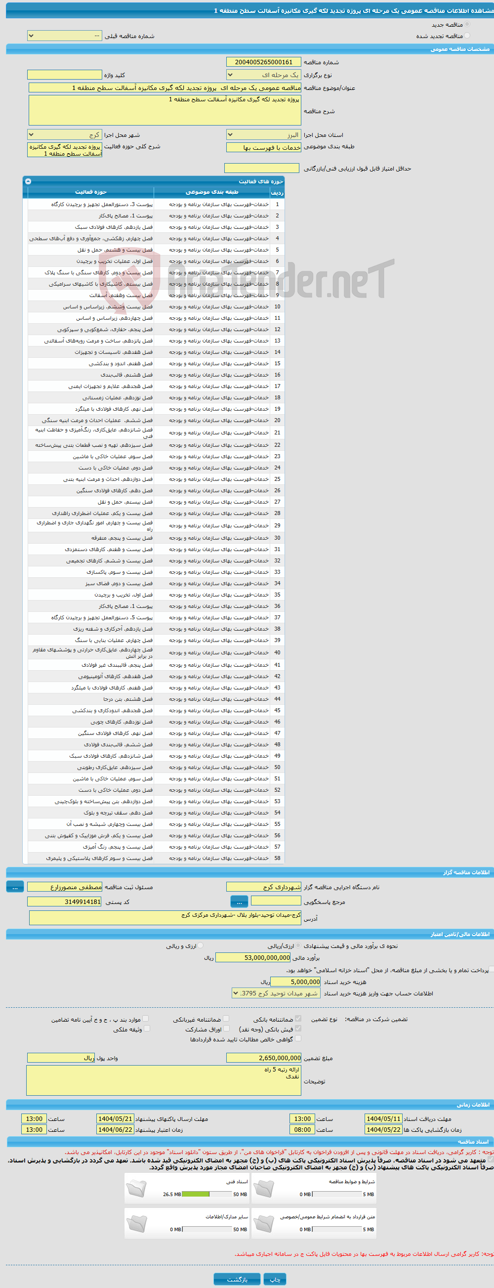 تصویر کوچک آگهی مناقصه عمومی یک مرحله ای پروژه تجدید لکه گیری مکانیزه آسفالت سطح منطقه 1
