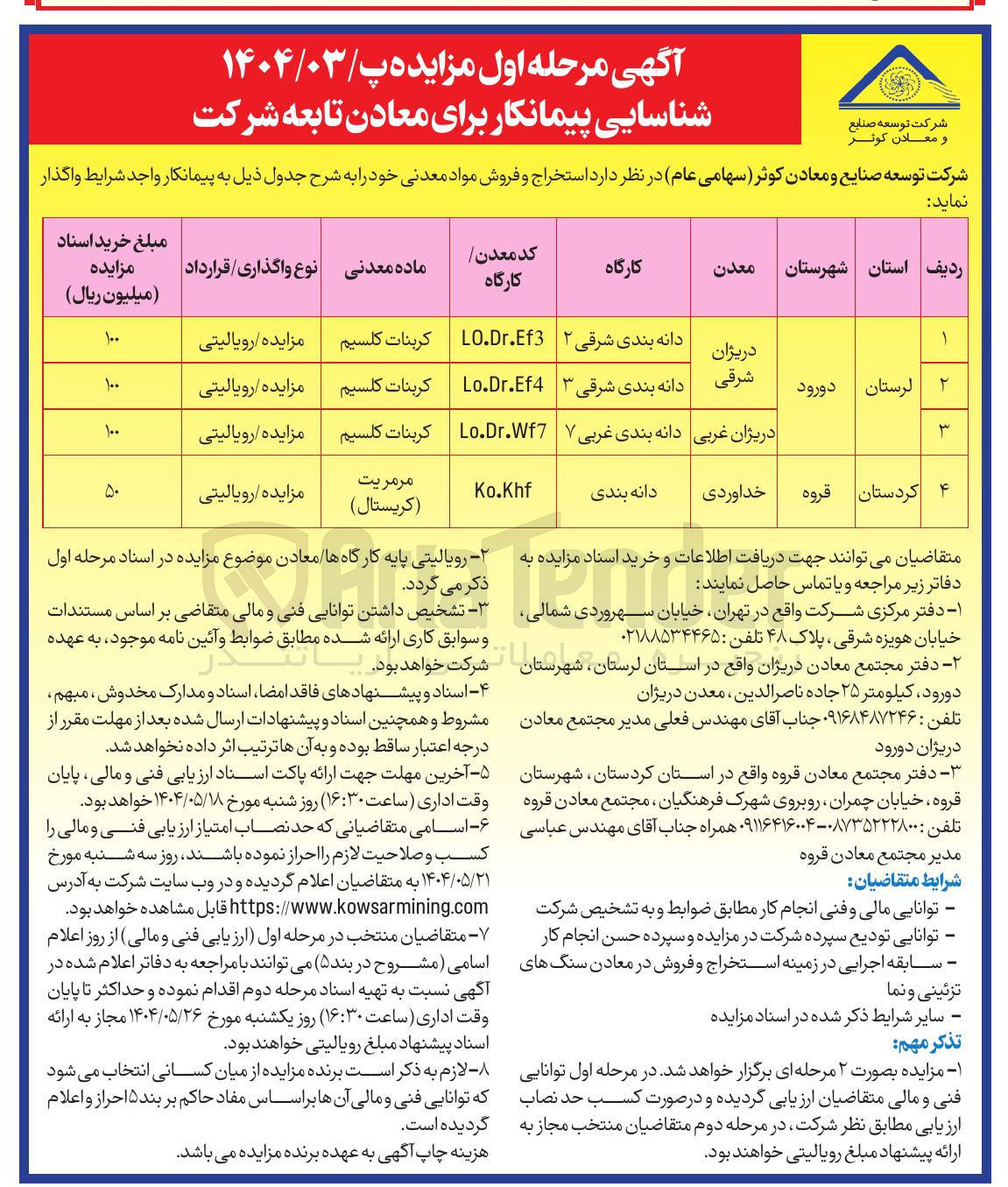 تصویر کوچک آگهی استخراج و فروش مواد معدنی