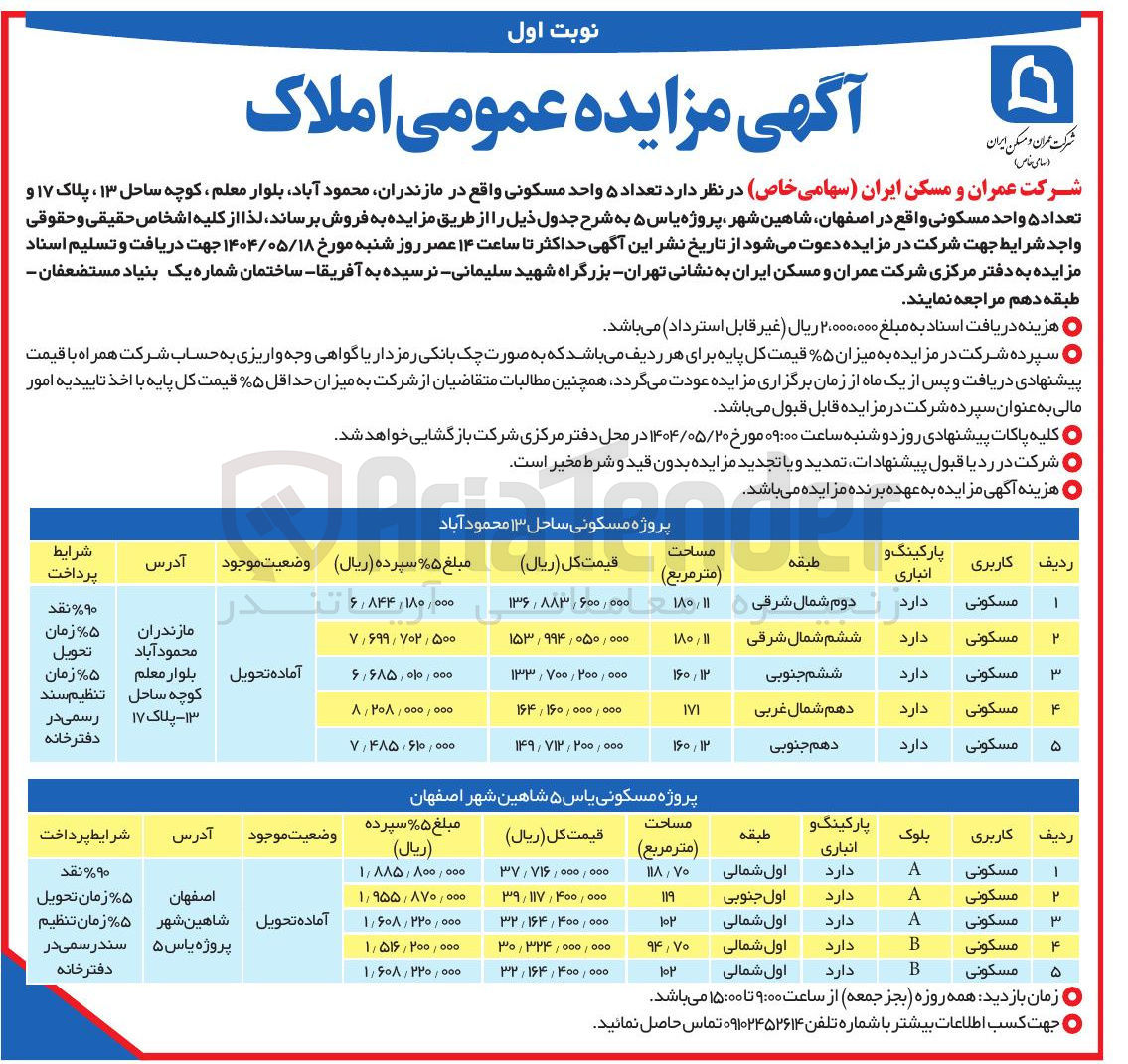 تصویر کوچک آگهی فروش تعداد 10 واحد مسکونی
