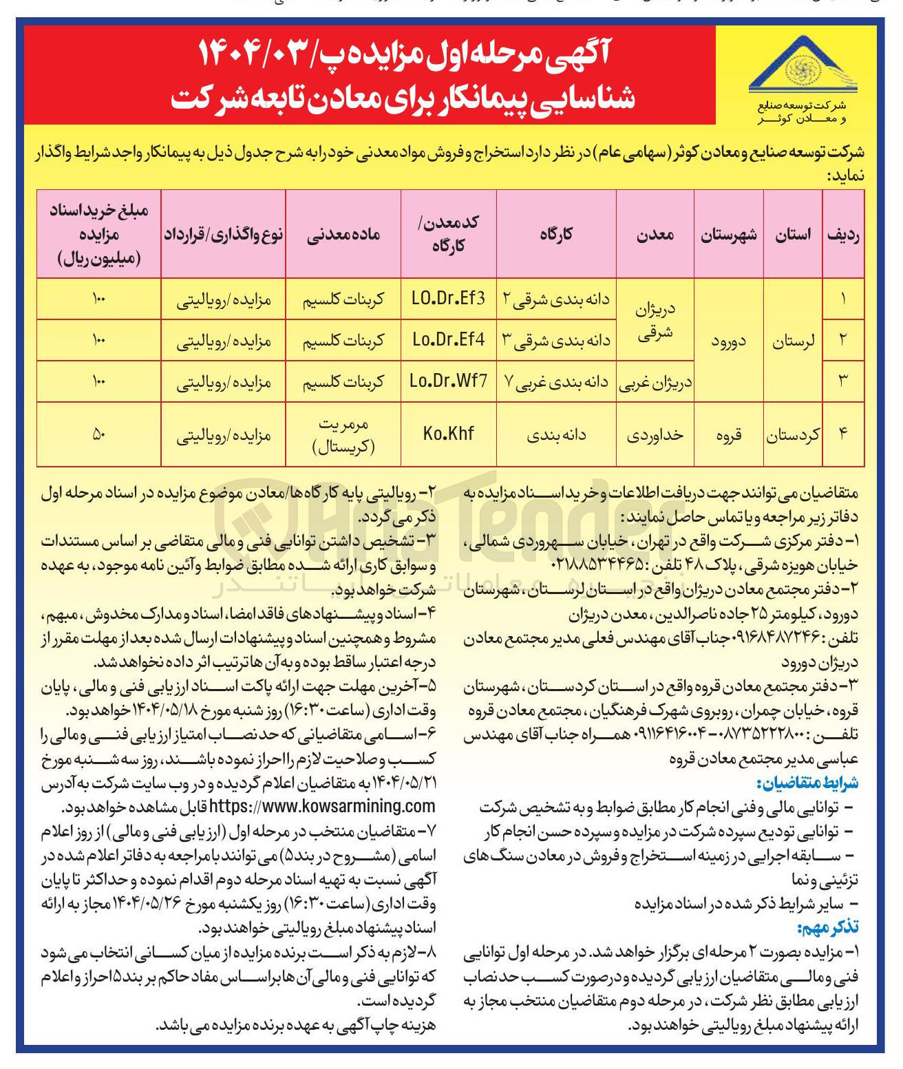 تصویر کوچک آگهی استخراج و فروش مواد معدنی