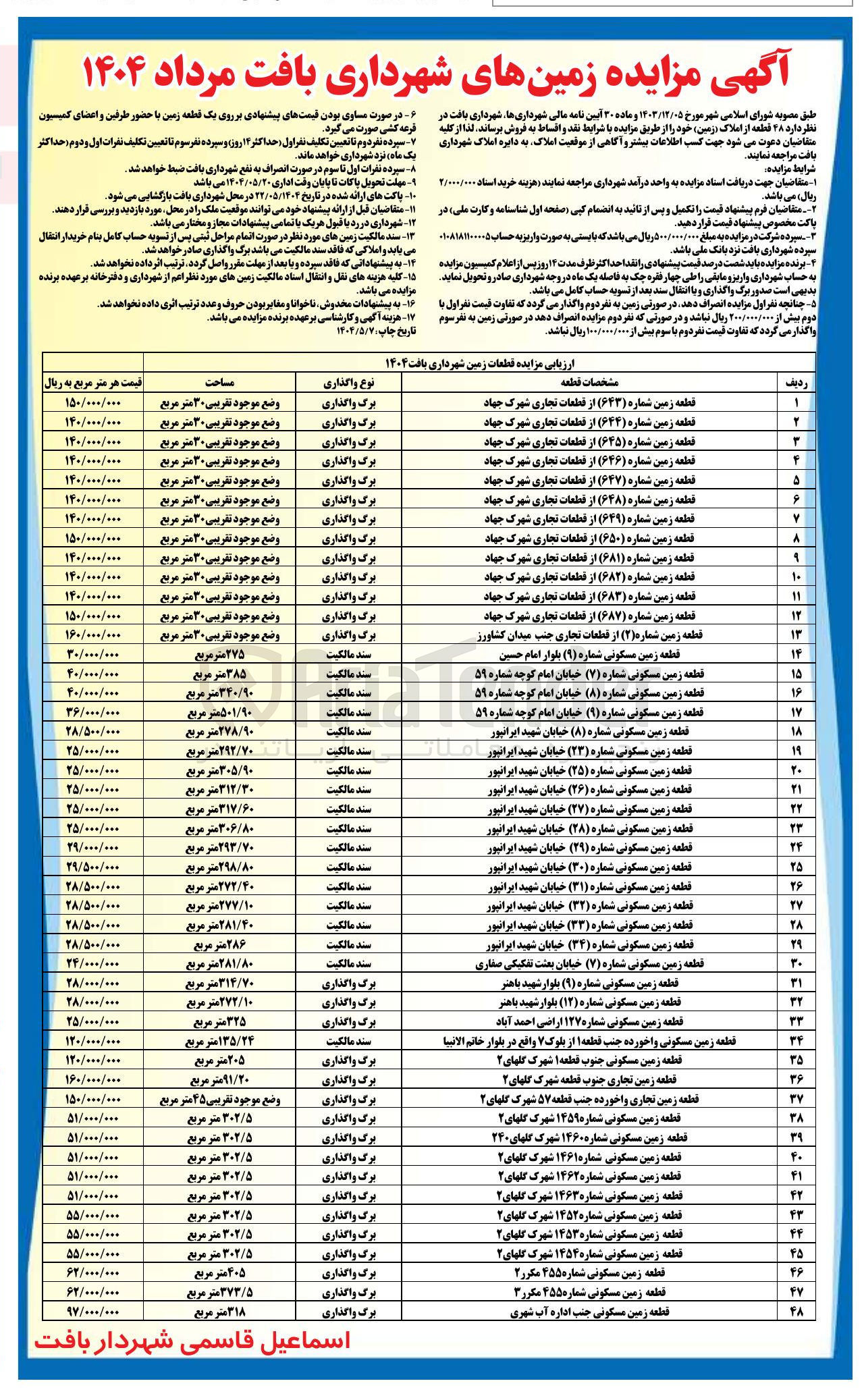 تصویر کوچک آگهی فروش  48 قطعه از ( املاک زمین ) با کاربری تجاری - مسکونی