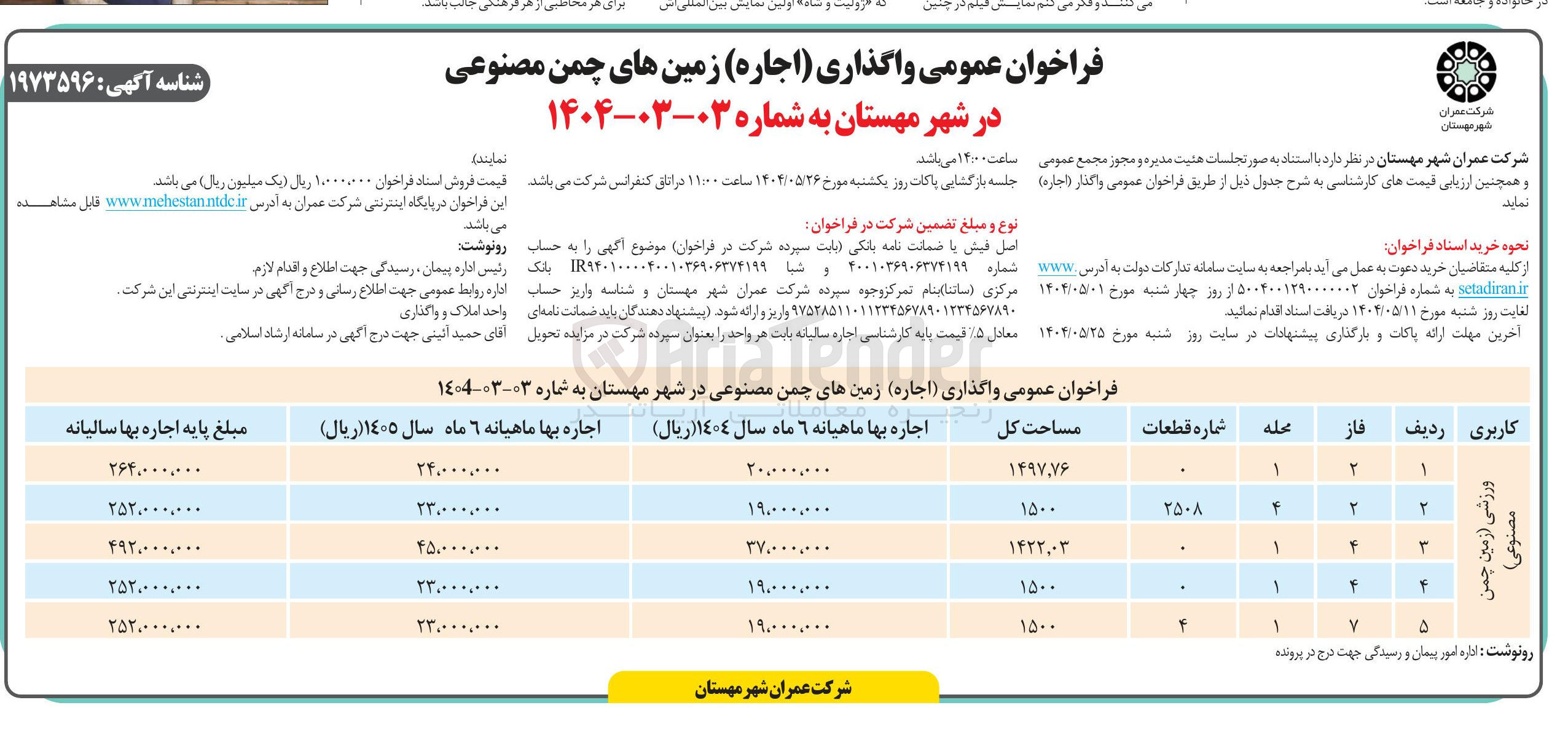 تصویر کوچک آگهی  ( اجاره ) زمین های چمن مصنوعی 