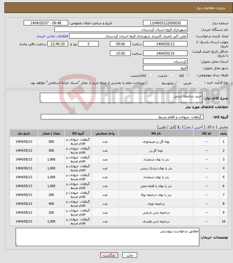 تصویر کوچک آگهی نیاز انتخاب تامین کننده-خرید درختچه زینتی