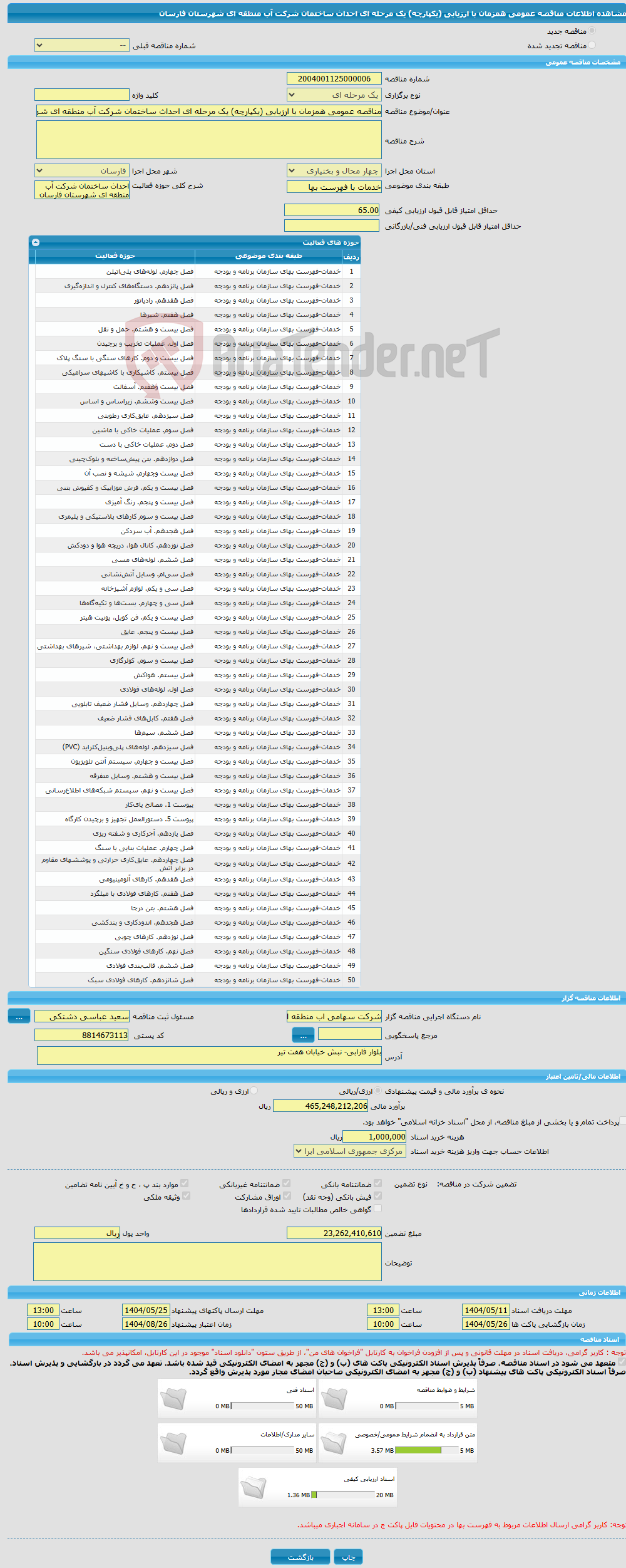 تصویر کوچک آگهی مناقصه عمومی همزمان با ارزیابی (یکپارچه) یک مرحله ای احداث ساختمان شرکت آب منطقه ای شهرستان فارسان