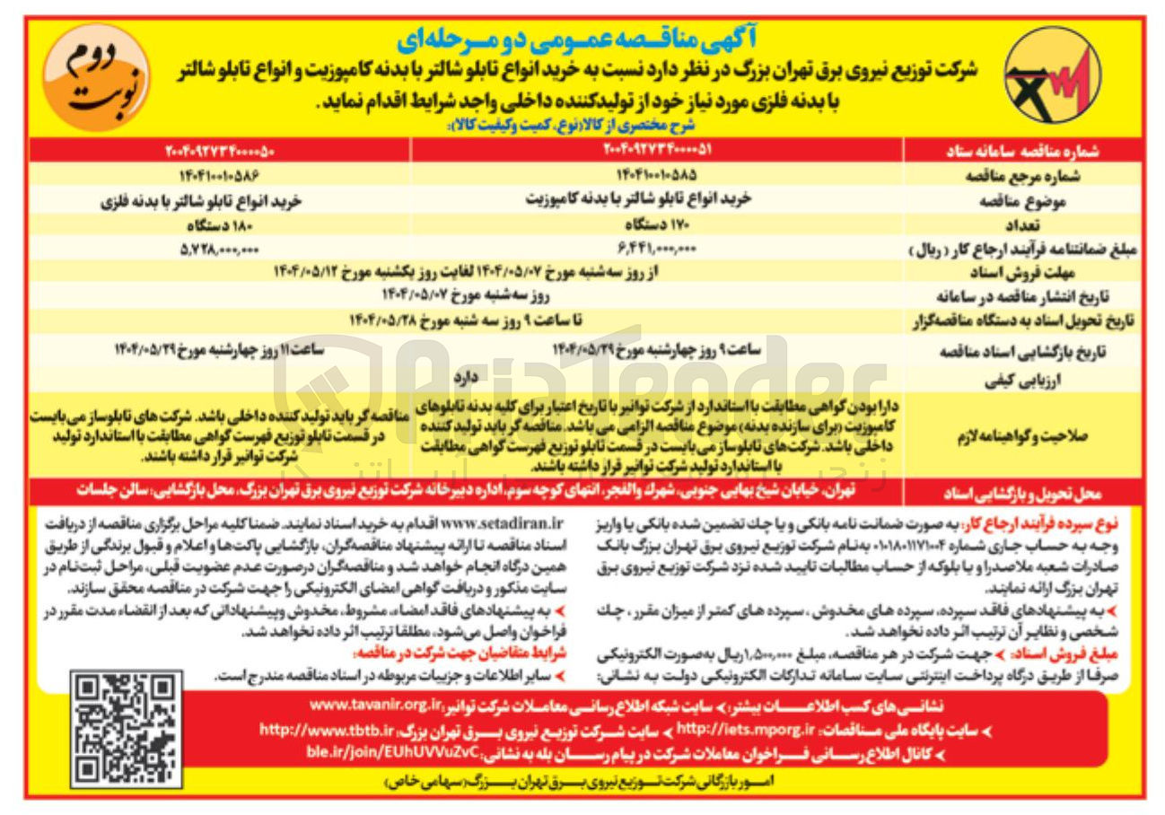 تصویر کوچک آگهی  خرید انواع تابلو شالتر با بدنه کامپوزیت و انواع تابلو شالتر با بدنه فلزی مورد نیاز