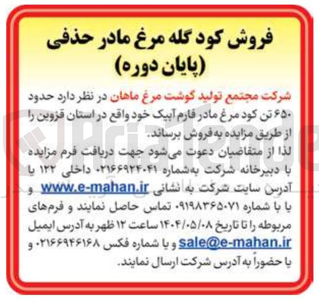 تصویر کوچک آگهی فروش حدود ۶۵۰ تن کود مرغ مادر فارم آبیک