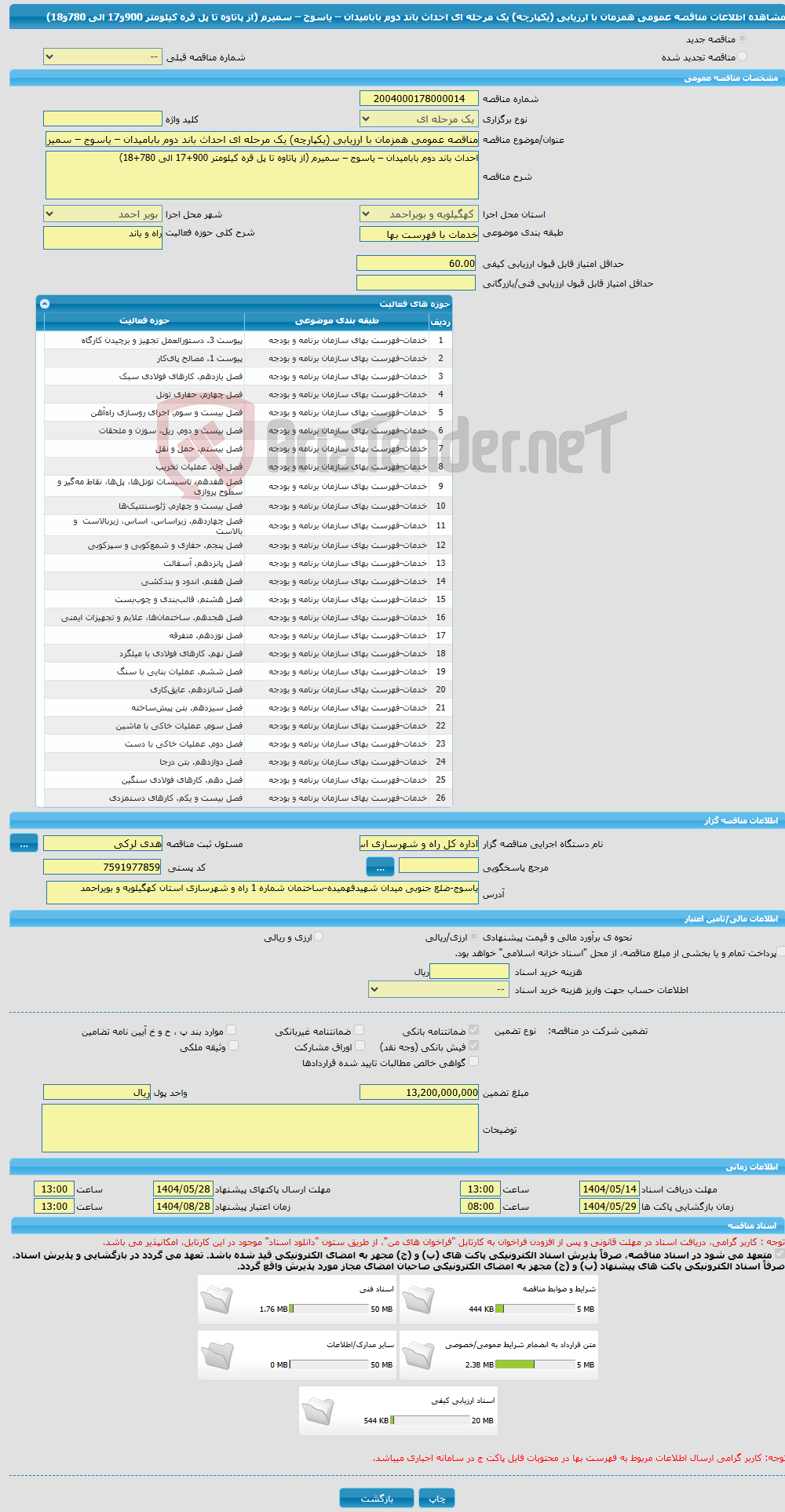 تصویر کوچک آگهی مناقصه عمومی همزمان با ارزیابی (یکپارچه) یک مرحله ای احداث باند دوم بابامیدان – یاسوج – سمیرم (از پاتاوه تا پل قره کیلومتر 900و17 الی 780و18)