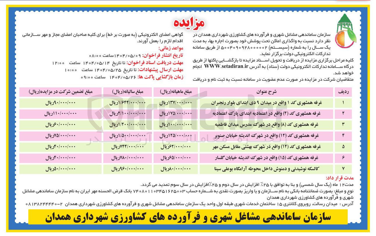 تصویر کوچک آگهی واگذاری اماکن تحت پوشش خود بصورت اجاره بهاء به مدت یک سال