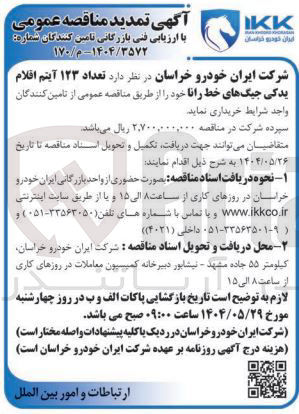 تصویر کوچک آگهی  تعداد ۱۲۳ آیتم اقلام یدکی جیگهای خط