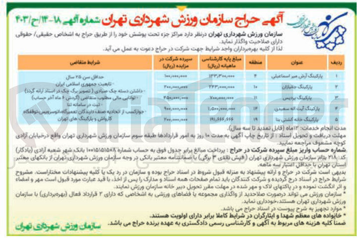 تصویر کوچک آگهی اجاره پارکینگ در 5 ردیف