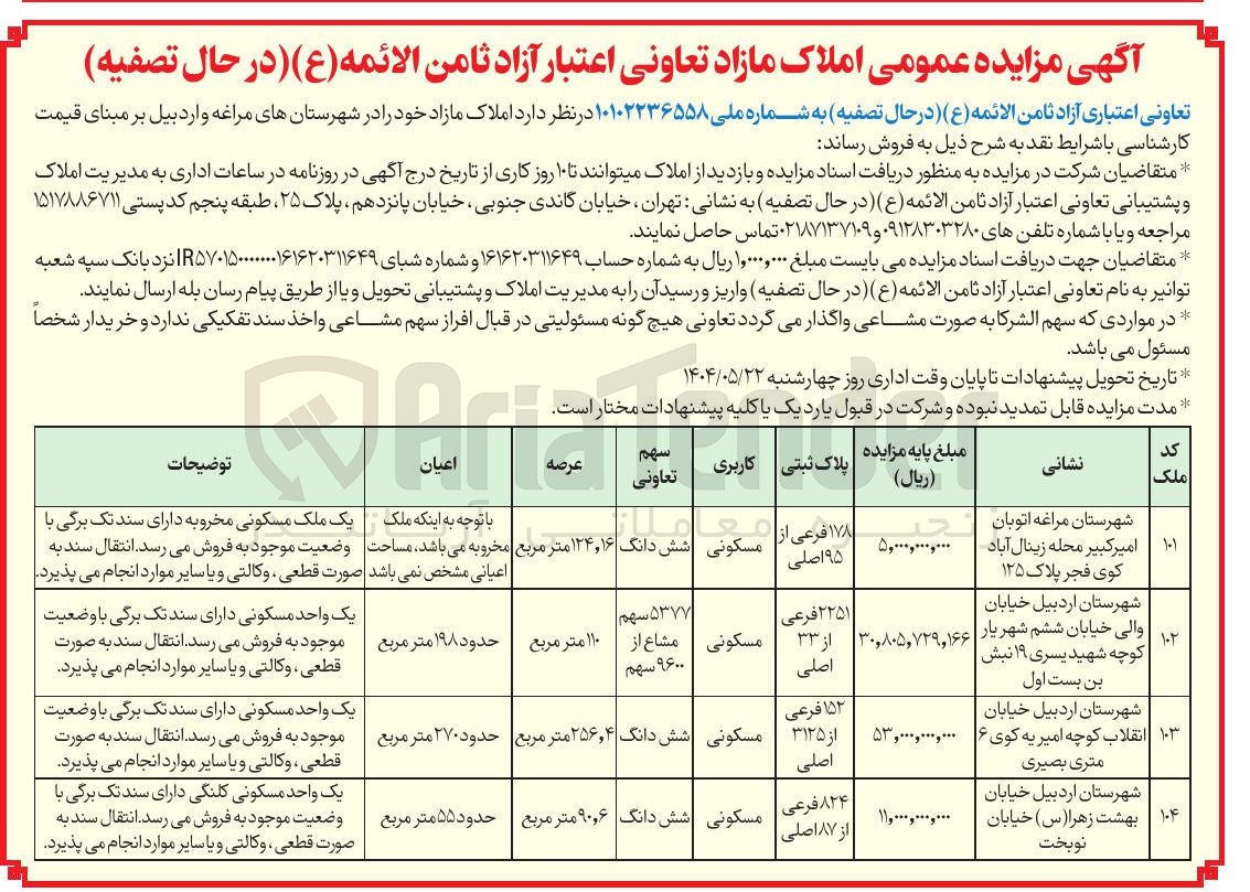 تصویر کوچک آگهی فروش املاک در 4 ردیف با کاربری مسکونی