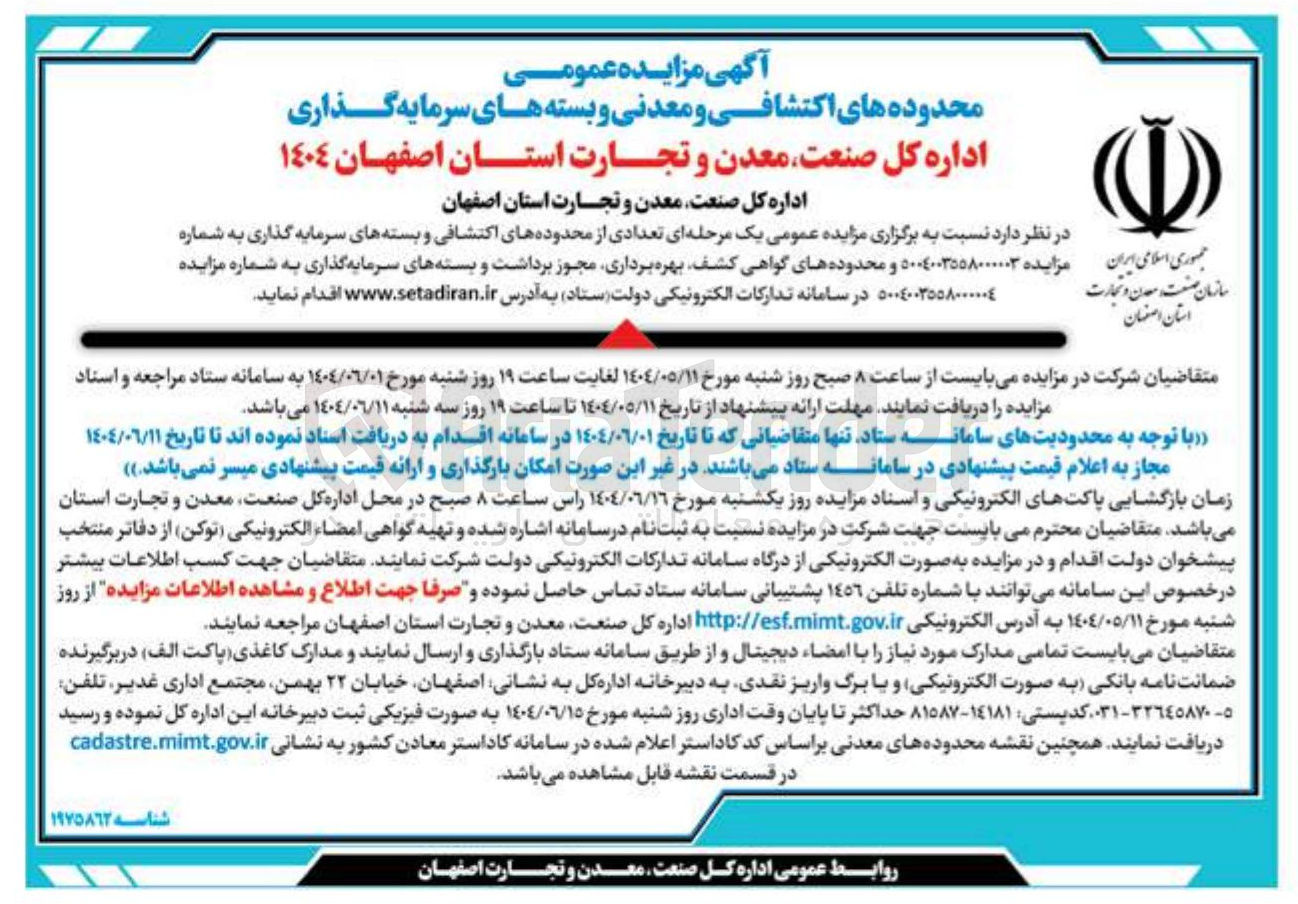 تصویر کوچک آگهی تعدادی از محدوده های اکتشافی و بسته های سرمایه گذاری