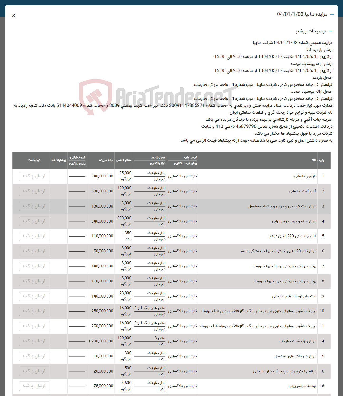 تصویر کوچک آگهی فروش نایلون ضایعاتی - آهن آلات ضایعاتی - انواع دستکش نخی و جرمی و پیشبند مستعمل - انواع تخته و چوب در هم ایرانی - گالن پلاستیکی 220 لیتری درهم - انواع گالن 20 لیتری کریتها و ظروف پلاستیکی درهم - روغن خوراکی ضایعاتی بهمراه ظروف مربوطه - روغن خوراکی ضایعاتی بدون ظروف مربوطه - استخوان گوساله / قلم ضایعاتی - تیتر شستشو و پسابهای حاوی تیتر در سالن رنگ و کار فلاکس بدون ظرف مربوطه - تینر شستشو و پسابهای حاوی تینر در سالن رنگ و گاز فلاکس بهمراه ظرف مربوطه -  انواع ورق / شیت ضایعاتی - انواع شیر فلکه های مستعمل - دینام / الکتروموتور و پمپ آب کولر ضایعاتی - پوسته سیلندر پرس