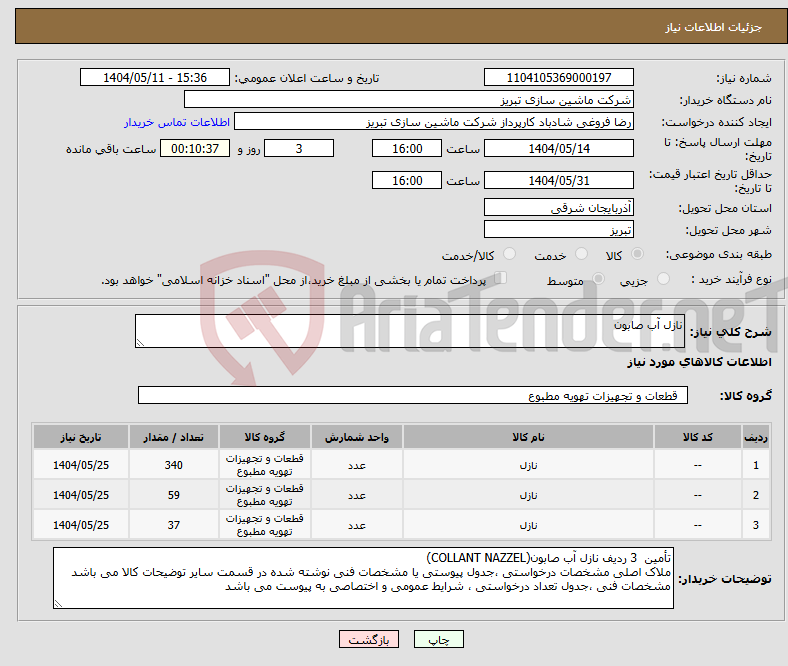 تصویر کوچک آگهی نیاز انتخاب تامین کننده-نازل آب صابون 