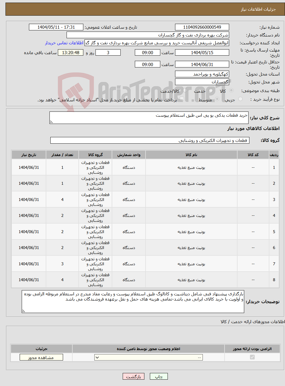 تصویر کوچک آگهی نیاز انتخاب تامین کننده-خرید قطعات یدکی یو پی اس طبق استعلام پیوست