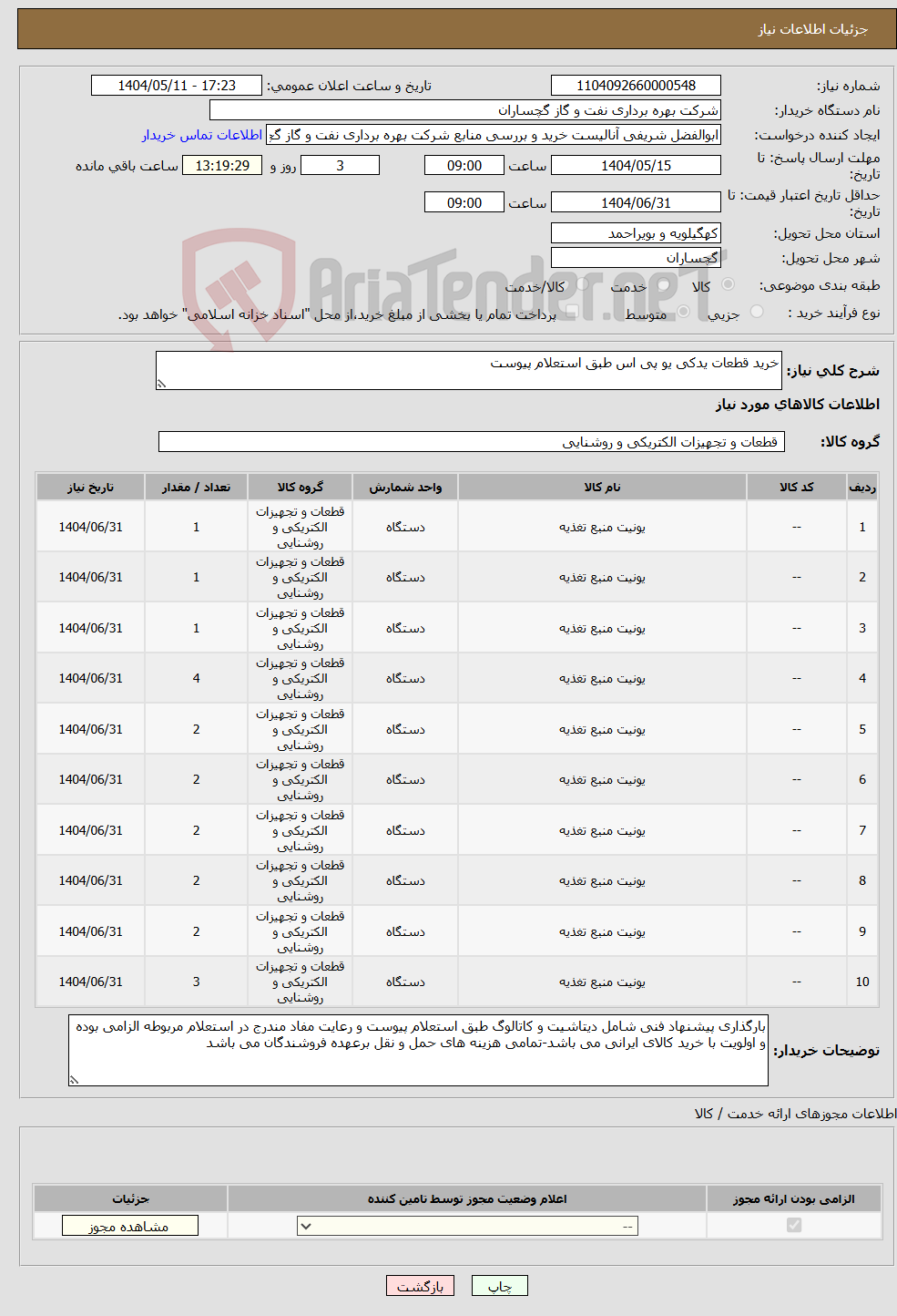 تصویر کوچک آگهی نیاز انتخاب تامین کننده-خرید قطعات یدکی یو پی اس طبق استعلام پیوست
