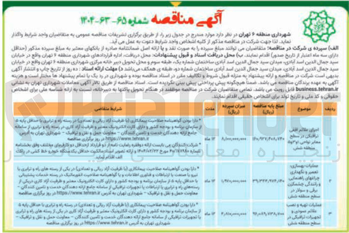 تصویر کوچک آگهی عملیات تهیه و علائم عمودی تجهیزات ترافیکی در سطح منه 

