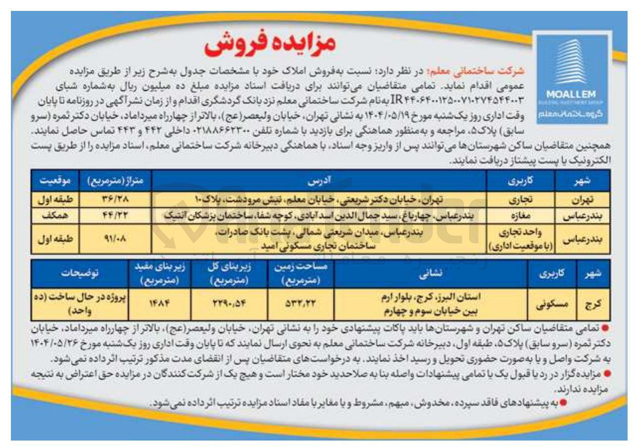 تصویر کوچک آگهی فروش املاک در 4 ردیف با کاربری تجاری - مسکونی - اداری