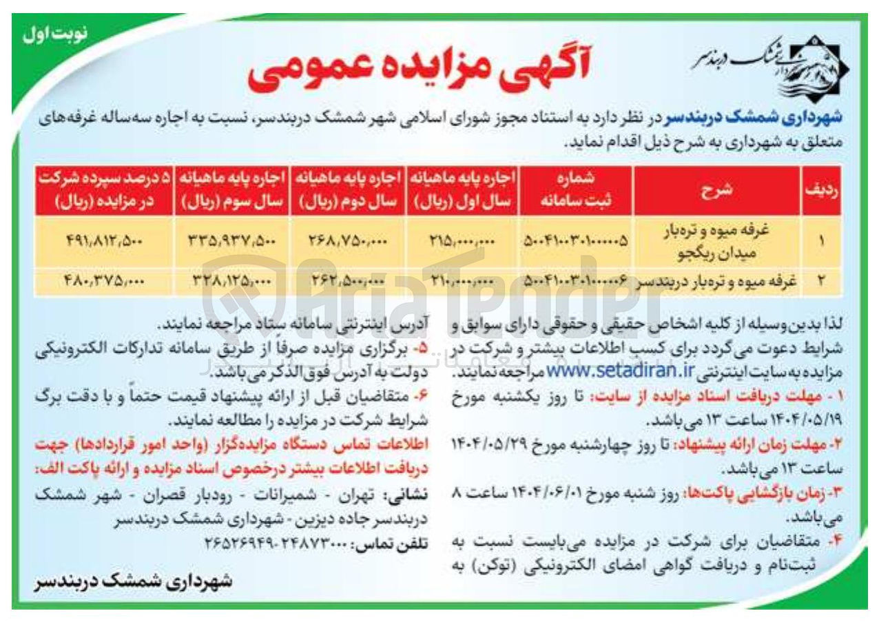 تصویر کوچک آگهی اجاره غرفه میوه و تره بار 