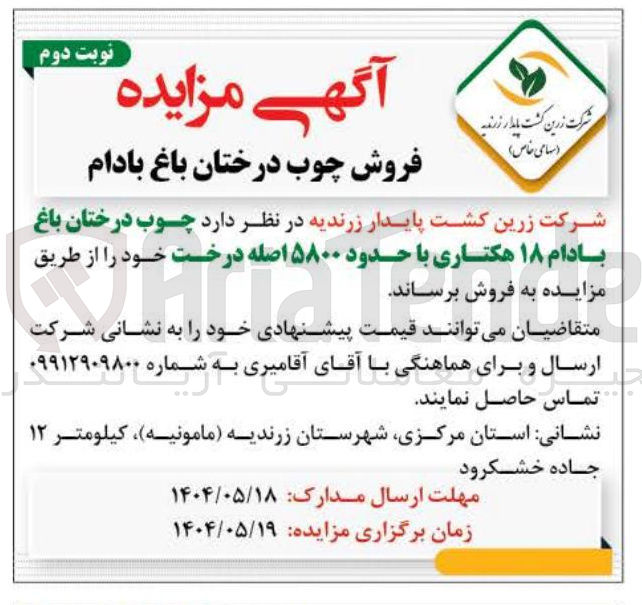تصویر کوچک آگهی فروش چوب درختان باغ بادام ۱۸ هکتاری با حدود ۵۸۰۰ اصله درخت