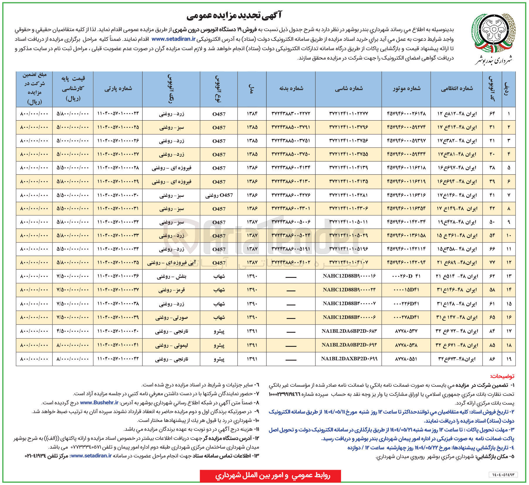 تصویر کوچک آگهی فروش ۱۹ دستگاه اتوبوس درون شهری 