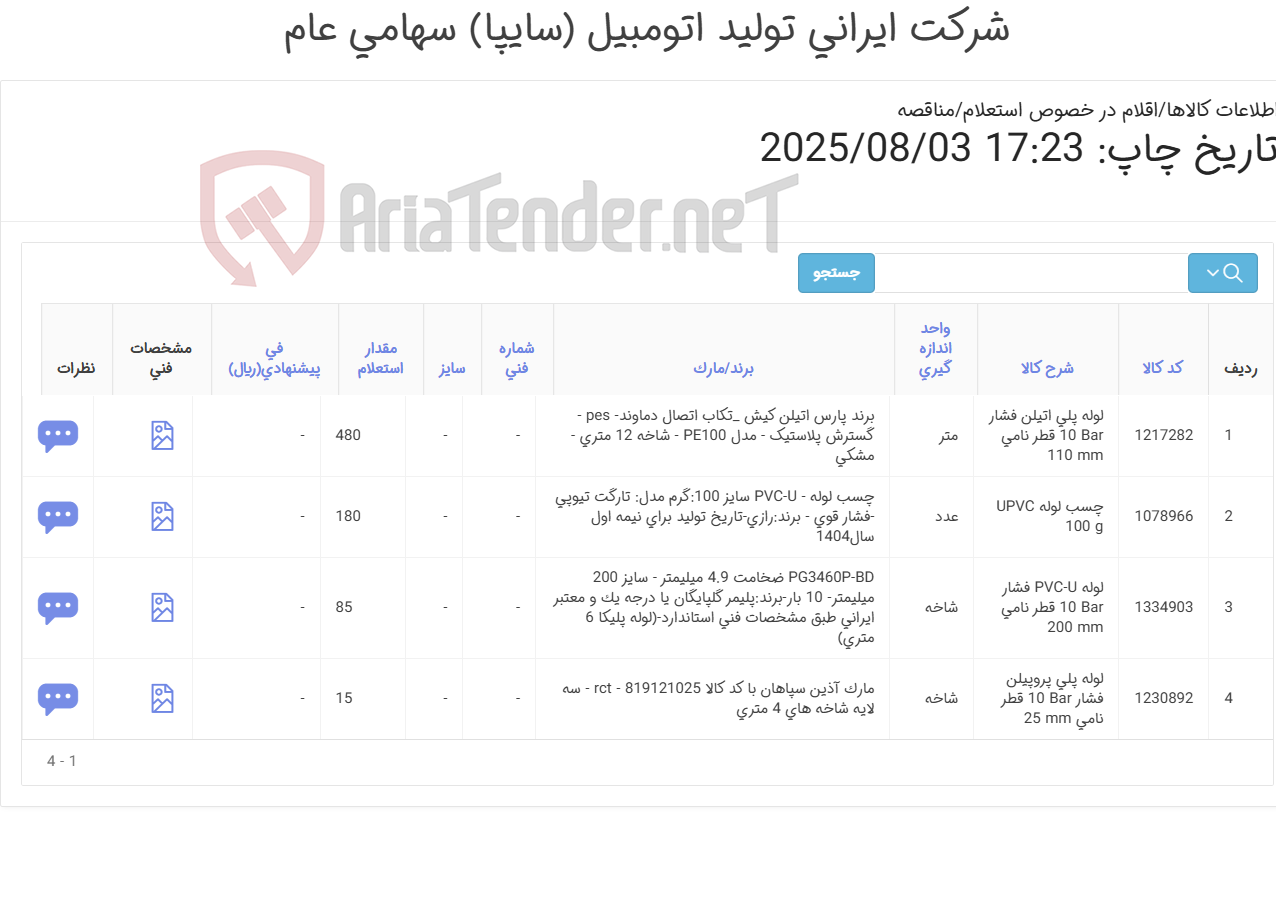 تصویر کوچک آگهی انواع لوله (پلی اتیلن‏ ،پلی پروپیلن‏ و پلیکا ) و چسب ‎لوله