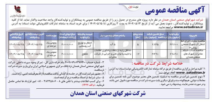 تصویر کوچک آگهی احداث شبکه مخابرات 