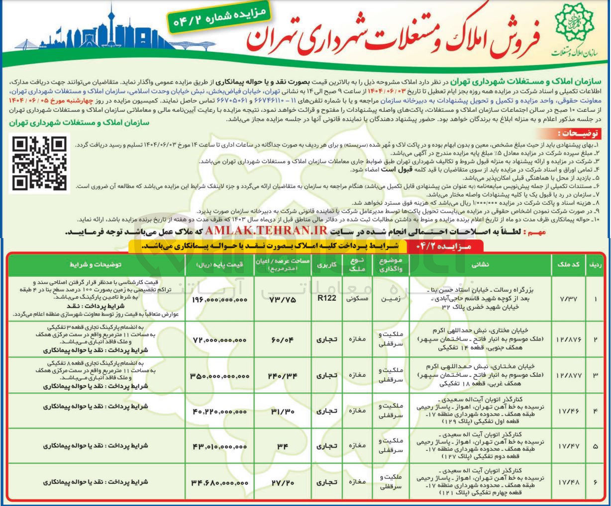 تصویر کوچک آگهی فروش املاک در ۶ ردیف با کاربری مسکونی و تجاری