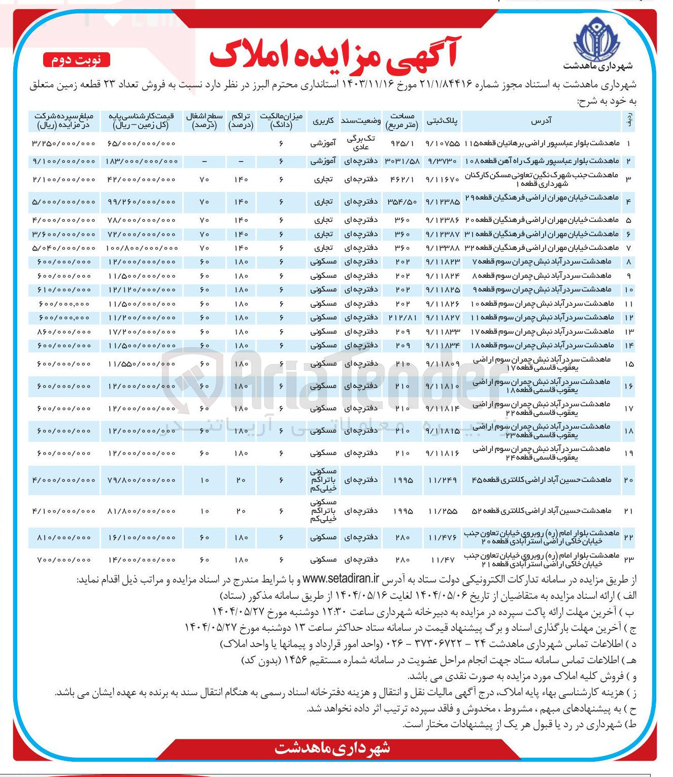 تصویر کوچک آگهی فروش تعداد ۲۳ قطعه زمین با کاربری آموزشی - تجاری - مسکونی 
