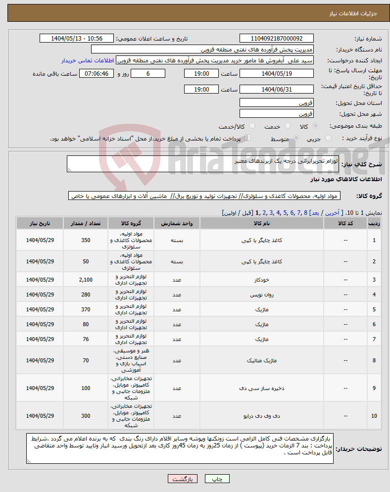 تصویر کوچک آگهی نیاز انتخاب تامین کننده-لوزام تحریرایرانی درجه یک ازبرندهای معتبر 