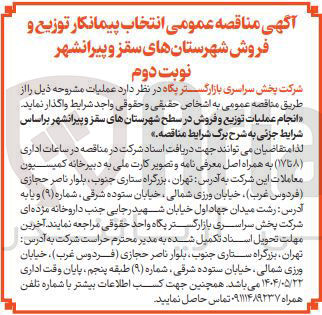 تصویر کوچک آگهی انجام عملیات توزیع و فروش 