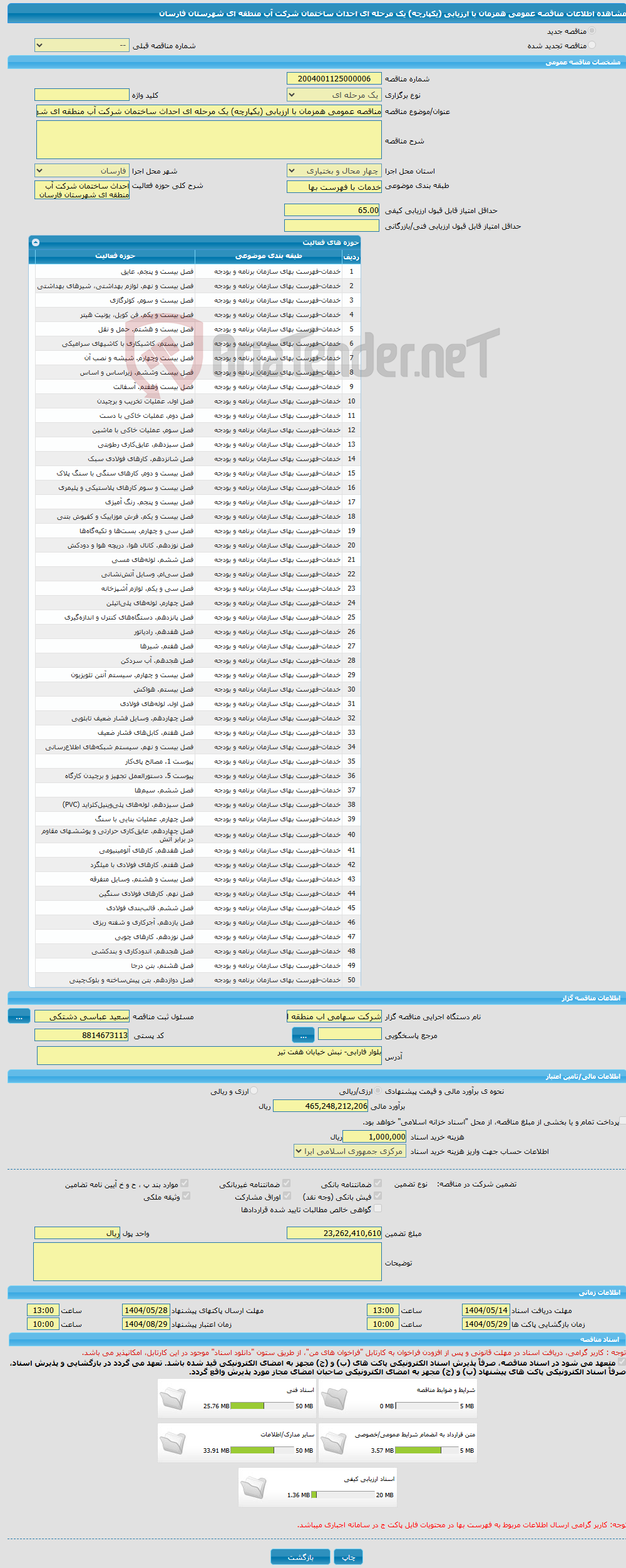 تصویر کوچک آگهی مناقصه عمومی همزمان با ارزیابی (یکپارچه) یک مرحله ای احداث ساختمان شرکت آب منطقه ای شهرستان فارسان