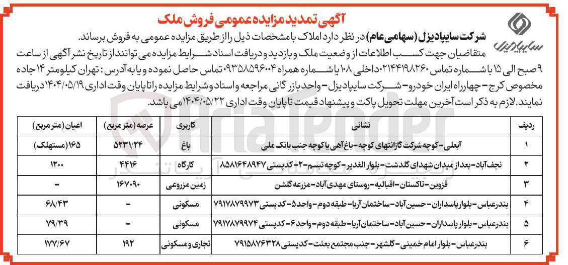 تصویر کوچک آگهی فروش املاک در 6 ردیف با کاربری باغ - کارگاه - زمین مزروعی - مسکونی - تجاری و مسکونی