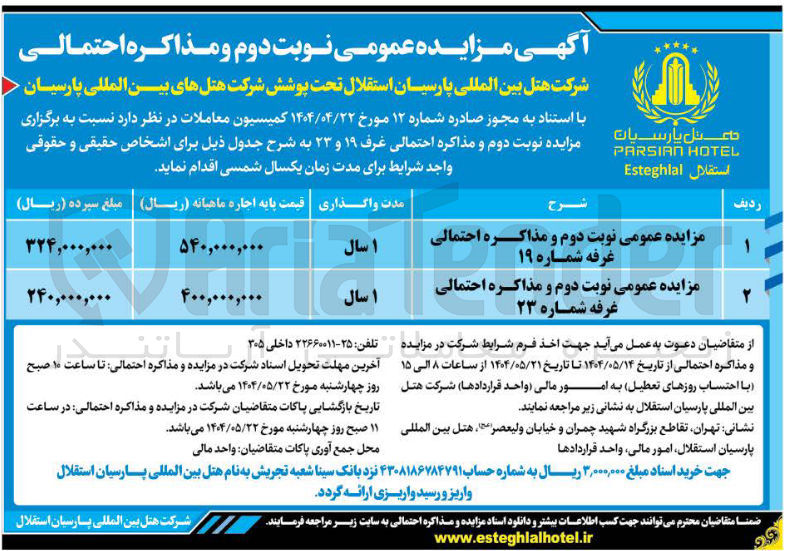تصویر کوچک آگهی مذاکره احتمالی غرف ۱۹ و ۲۳ 