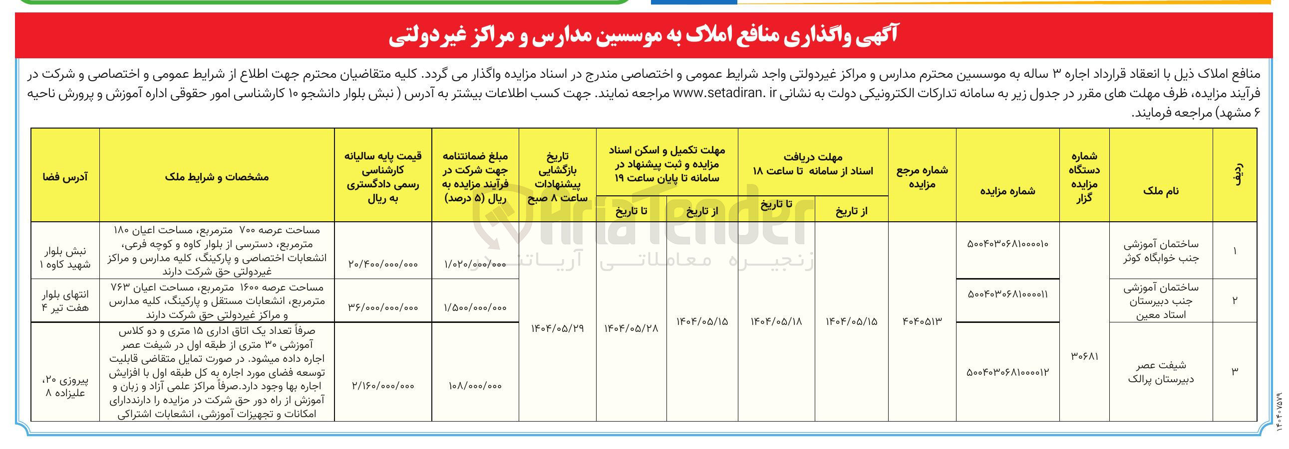 تصویر کوچک آگهی اجاره املاک در 3 ردیف (ساختمان آموزشی)
