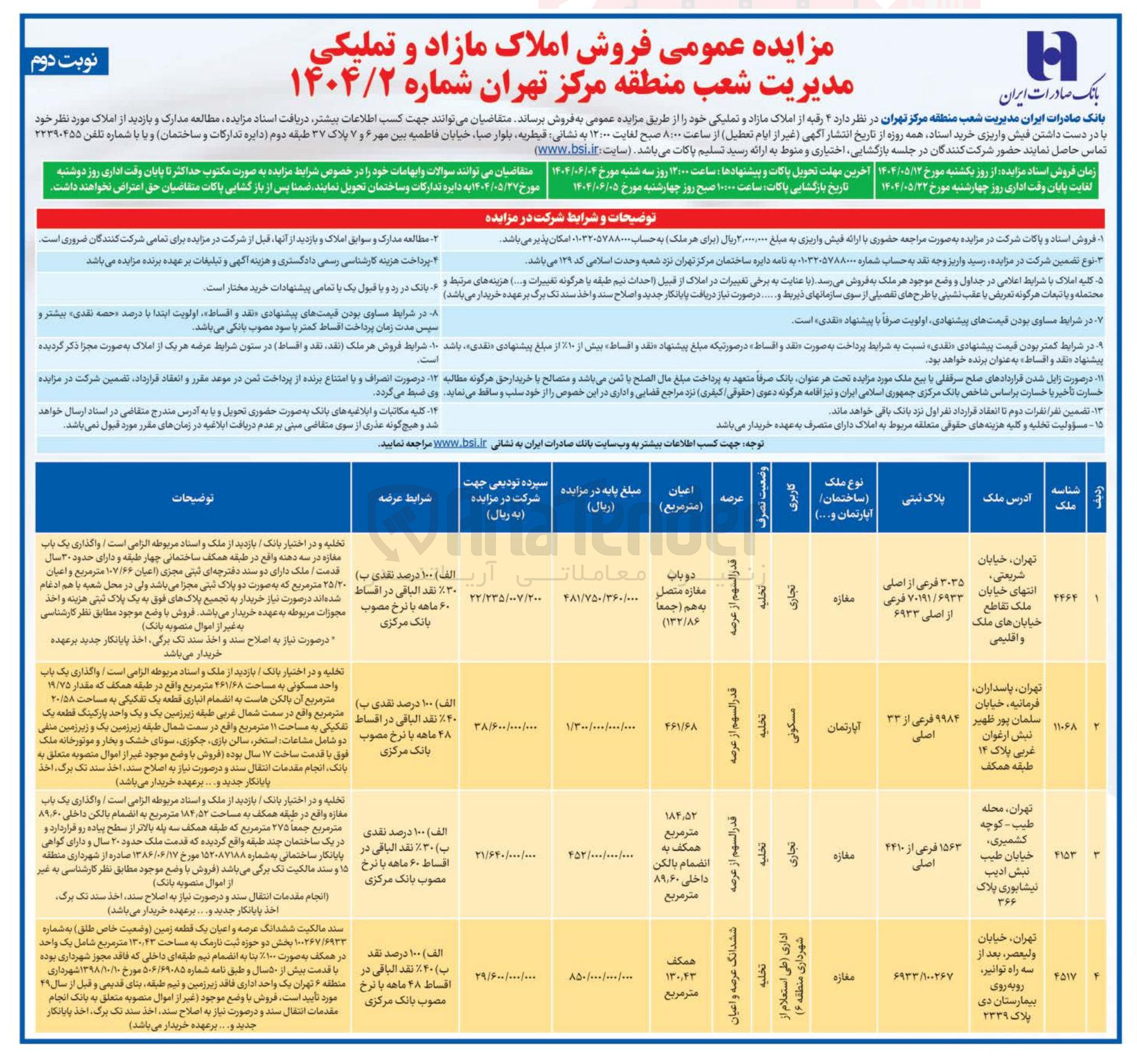 تصویر کوچک آگهی فروش 4 رقبه از املاک مازاد و تملیکی با کاربری تجاری - مسکونی- اداری