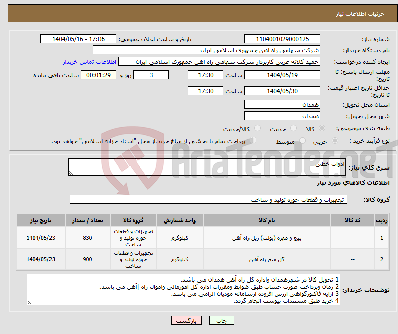 تصویر کوچک آگهی نیاز انتخاب تامین کننده-ادوات خطی
