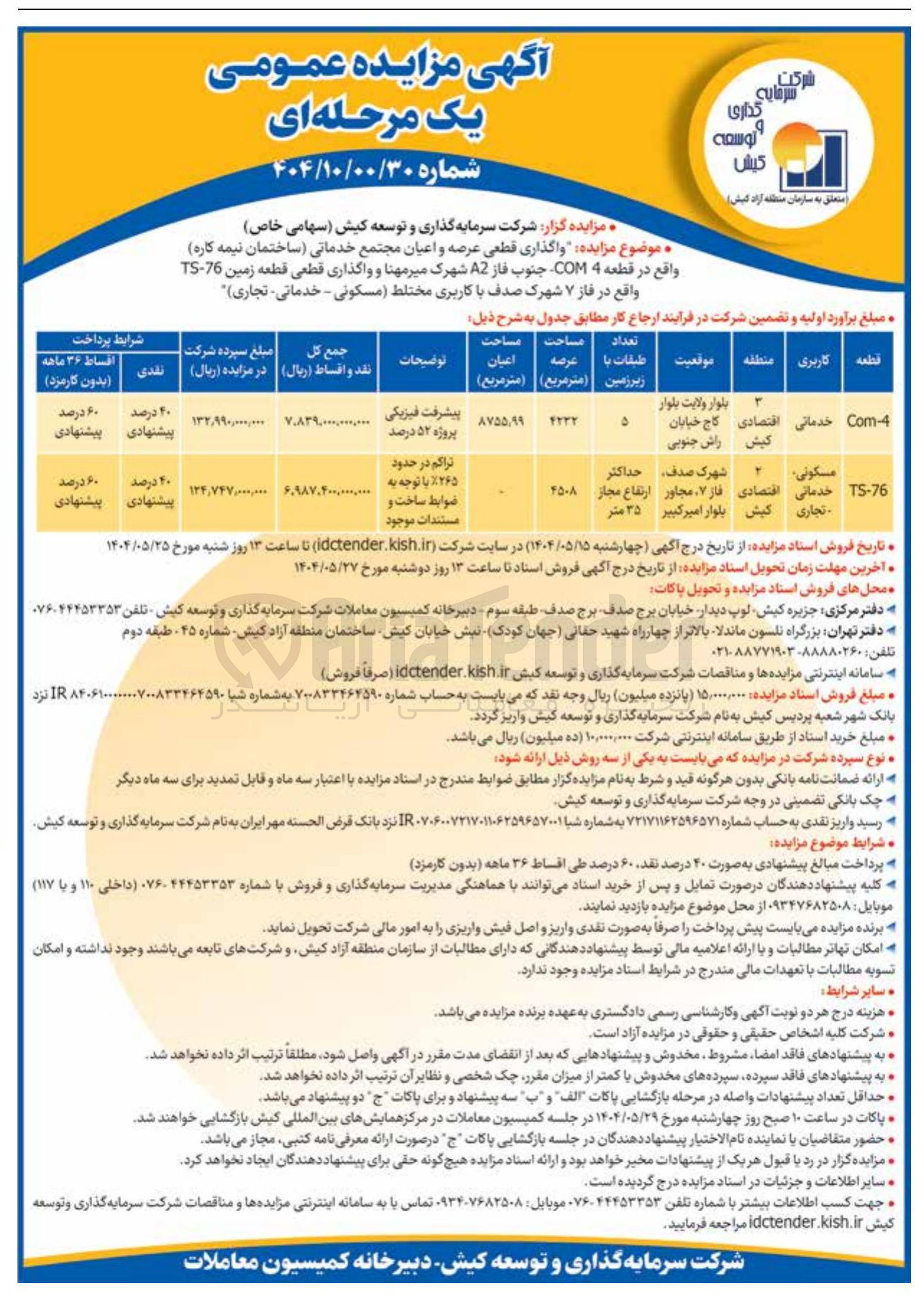تصویر کوچک آگهی  واگذاری قطعی عرصه و اعیان مجتمع خدماتی ساختمان نیمه کاره