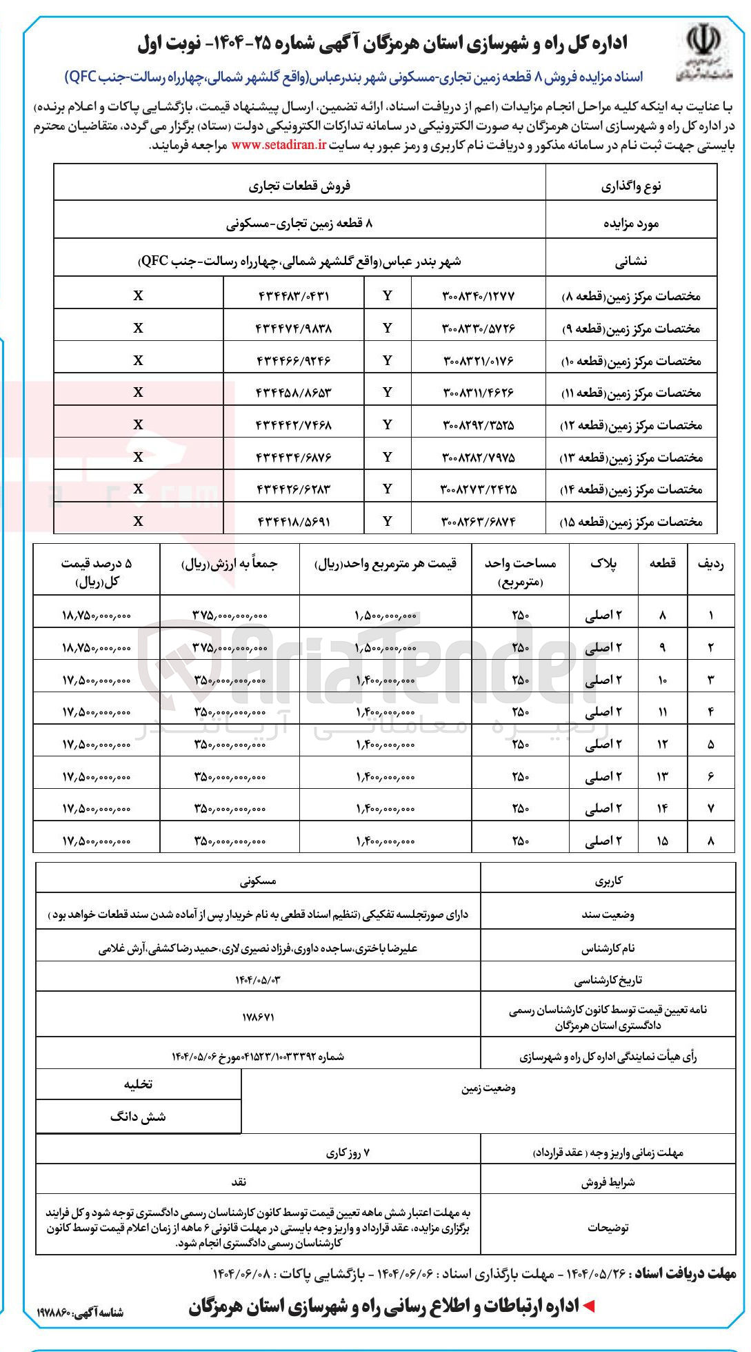 تصویر کوچک آگهی  فروش ۸ قطعه زمین تجاری مسکونی 