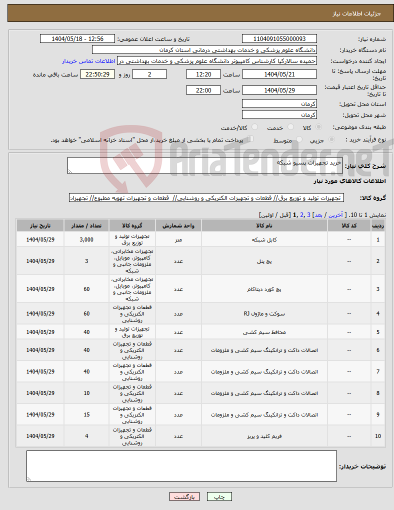 تصویر کوچک آگهی نیاز انتخاب تامین کننده-خرید تجهیزات پسیو شبکه 