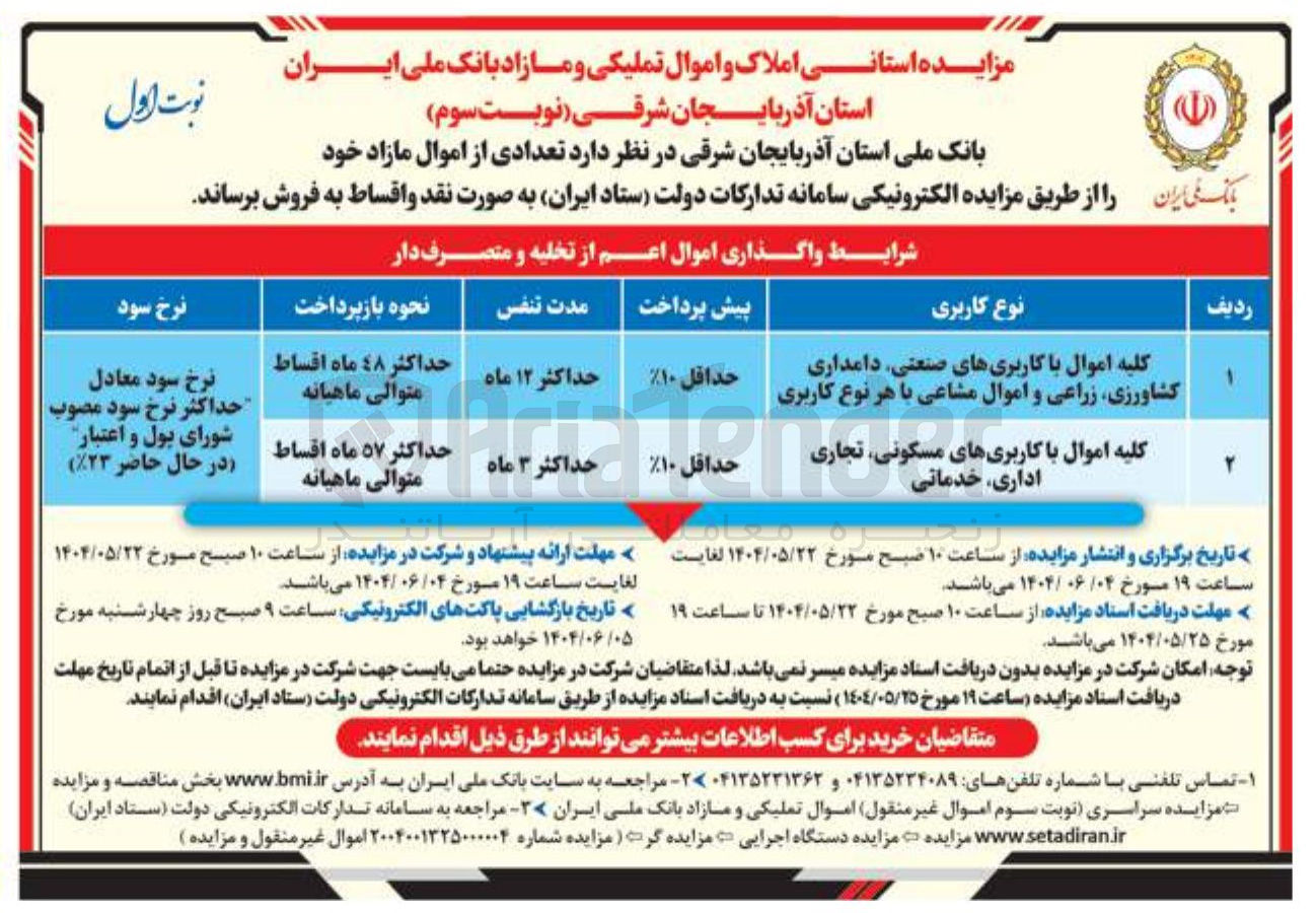 تصویر کوچک آگهی فروش کلیه اموال با کاربری های صنعتی دامداری کشاورزی زراعی و اموال مشاعی با هر نوع کاربری - کلیه اموال با کاربریهای مسکونی تجاری اداری خدماتی 