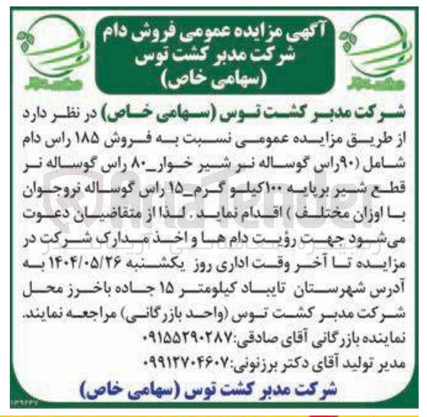 تصویر کوچک آگهی فروش ۱۸۵ راس دام شامل ( ۹۰ راس گوساله نر شیر خوار ۸۰ راس گوساله نر قطع شیر برپایه ۱۰۰ کیلو گرم - ۱۵ راس گوساله نروجوان با اوزان مختلف)